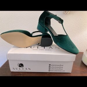 Green Velvet Mary Janes